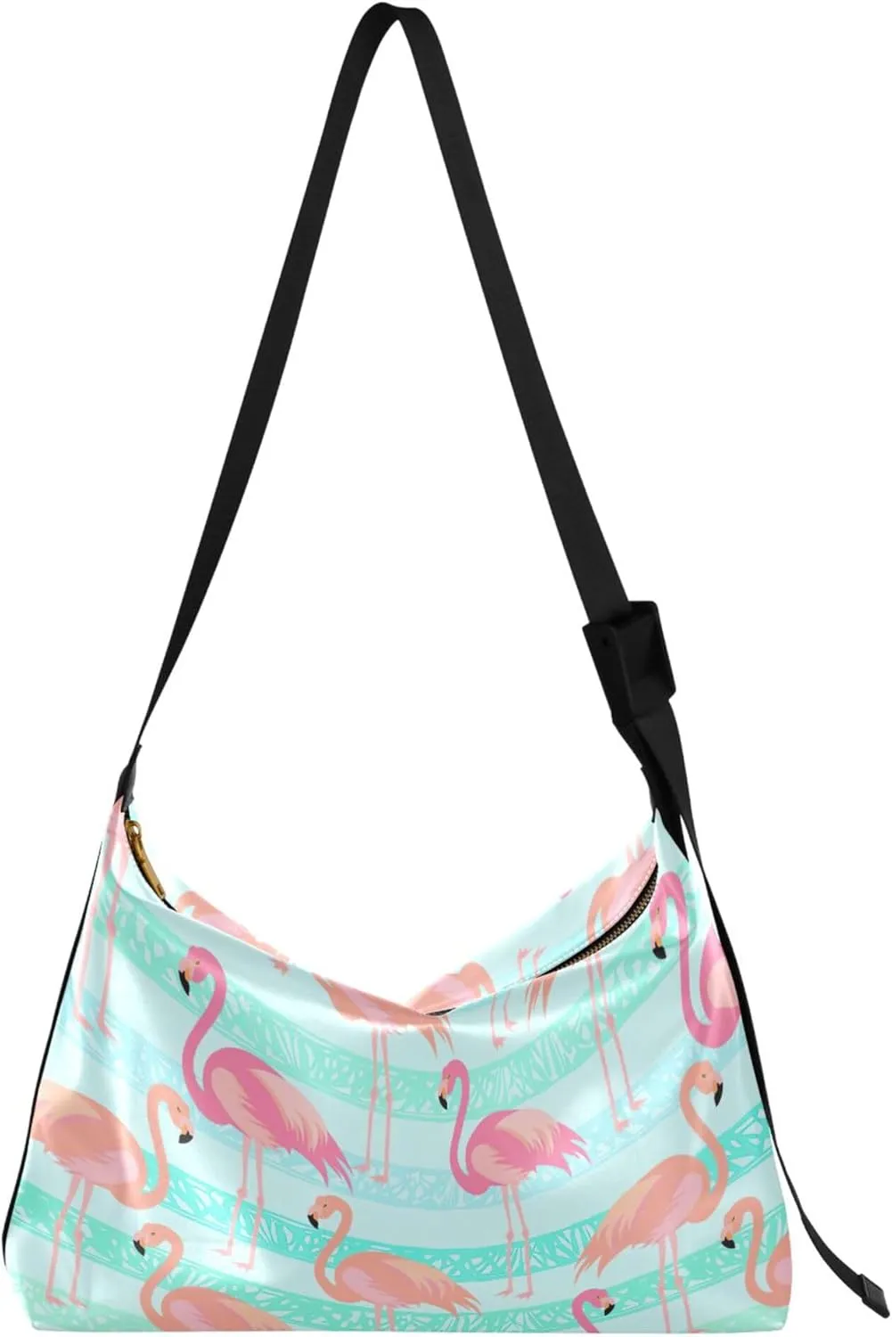 Tropical Hawaiian Flamingo Teal Leather Hobo Bags for Women Large Leather Purse Animal Print Women's Shoulder Bag