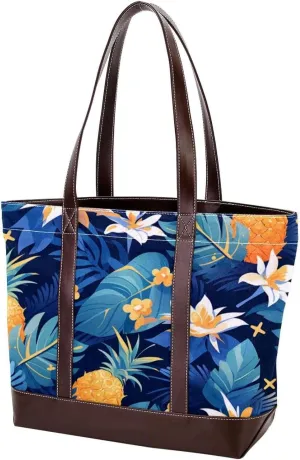 Tropical Pineapple-1831 Tote Bags Durable Leather Canvas Purses and Handbags for Women Top Handle Shoulder Satchel Hobo Bags
