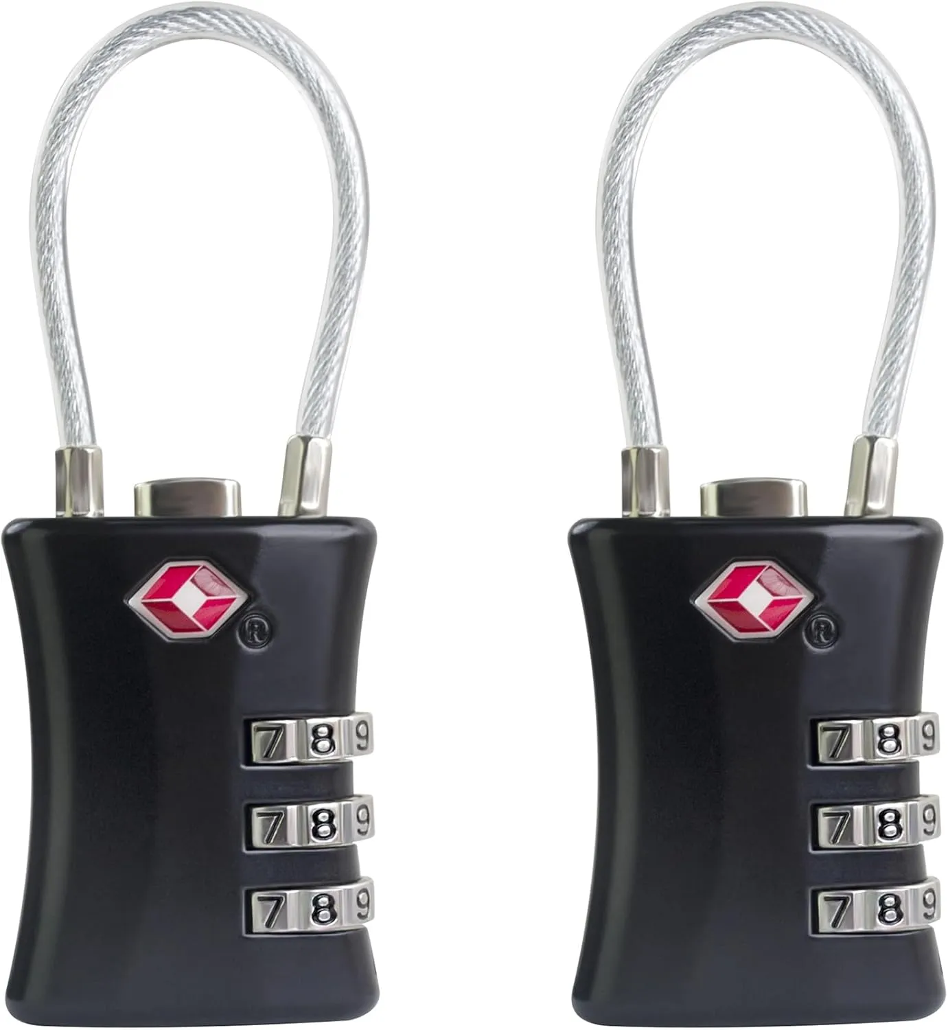 TSA Locks for Luggage, Small Combination Padlock, Luggage Locks TSA Approved, Padlock Combination with Cable, for Suitcase, Gym Locker, Gun Case, Ammo Can, Backpack Zipper (Black Black)
