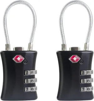 TSA Locks for Luggage, Small Combination Padlock, Luggage Locks TSA Approved, Padlock Combination with Cable, for Suitcase, Gym Locker, Gun Case, Ammo Can, Backpack Zipper (Black Black)