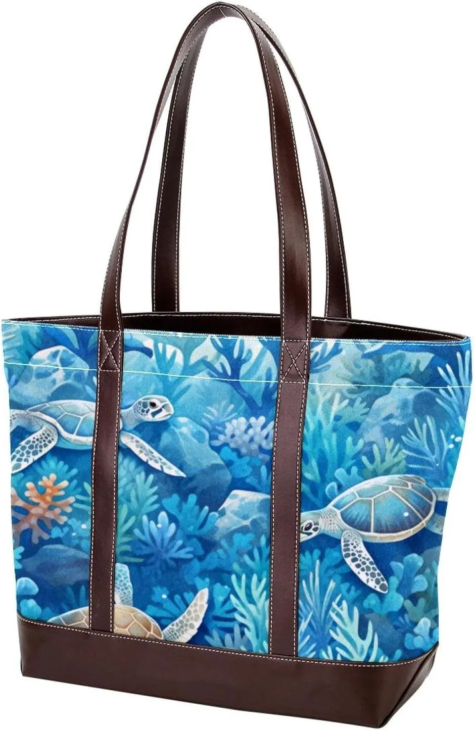 Turtle Art-337 Tote Bags Durable Leather Canvas Purses and Handbags for Women Top Handle Shoulder Satchel Hobo Bags
