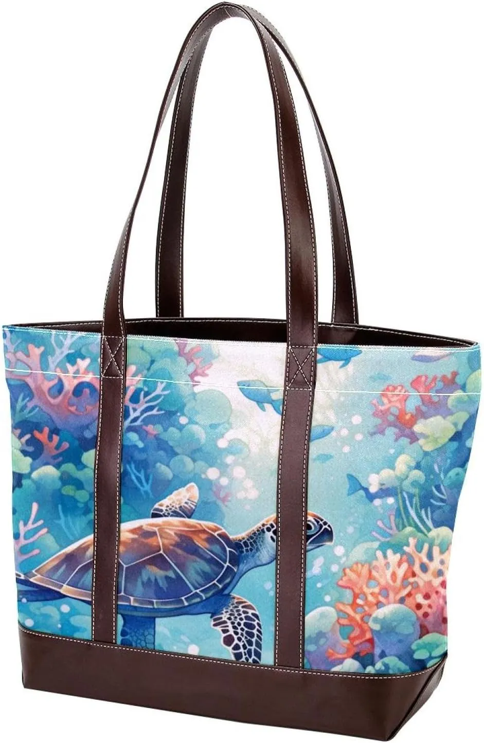Turtle Art-340 Tote Bags Durable Leather Canvas Purses and Handbags for Women Top Handle Shoulder Satchel Hobo Bags