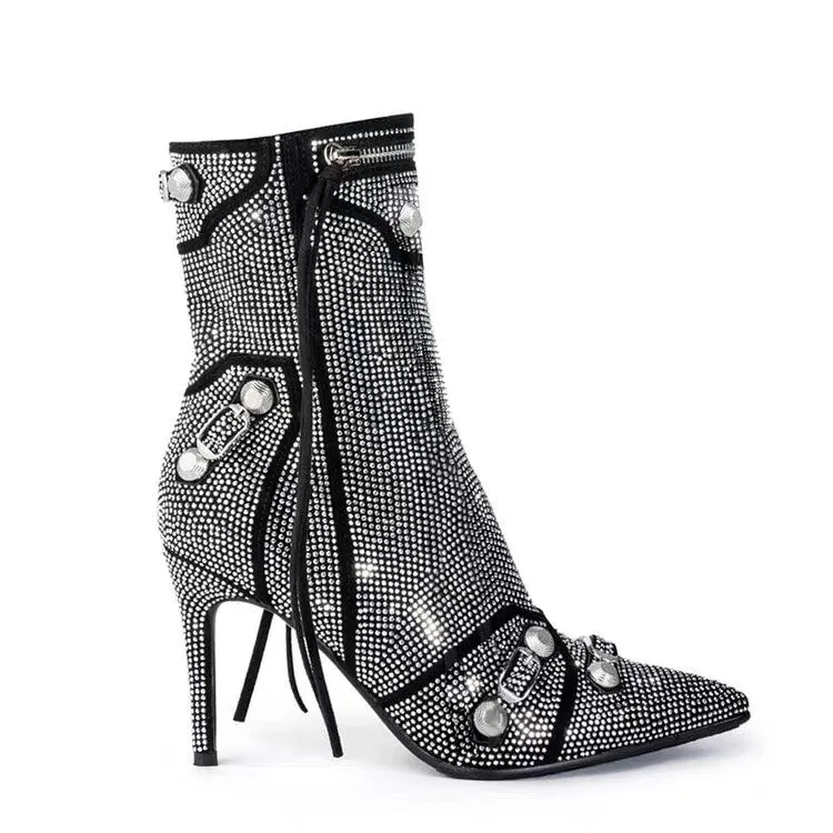 Ultra High Heel Side-Zip Riveted Stiletto Ankle Boots