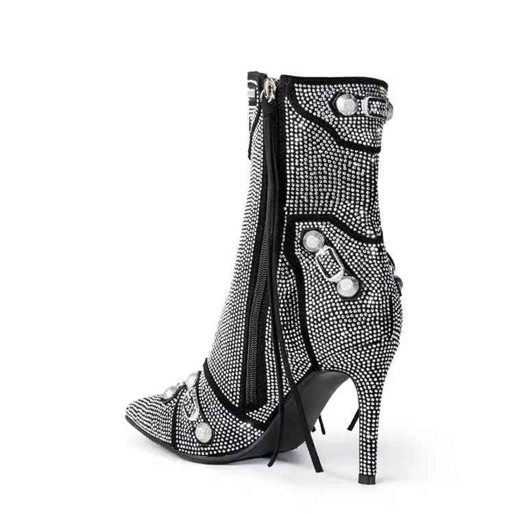 Ultra High Heel Side-Zip Riveted Stiletto Ankle Boots