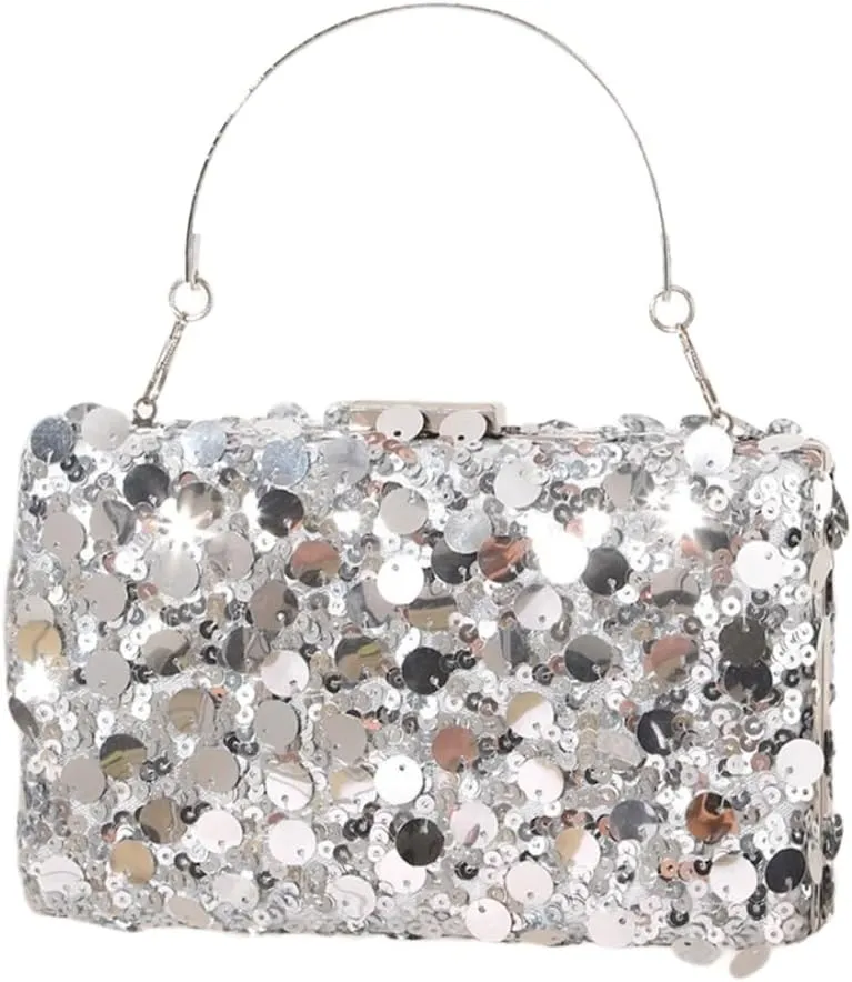 Unique Square Sequined Handbag With Spacious Compartment Evening Bag Shoulder Purse For Weddings And Evening Galas