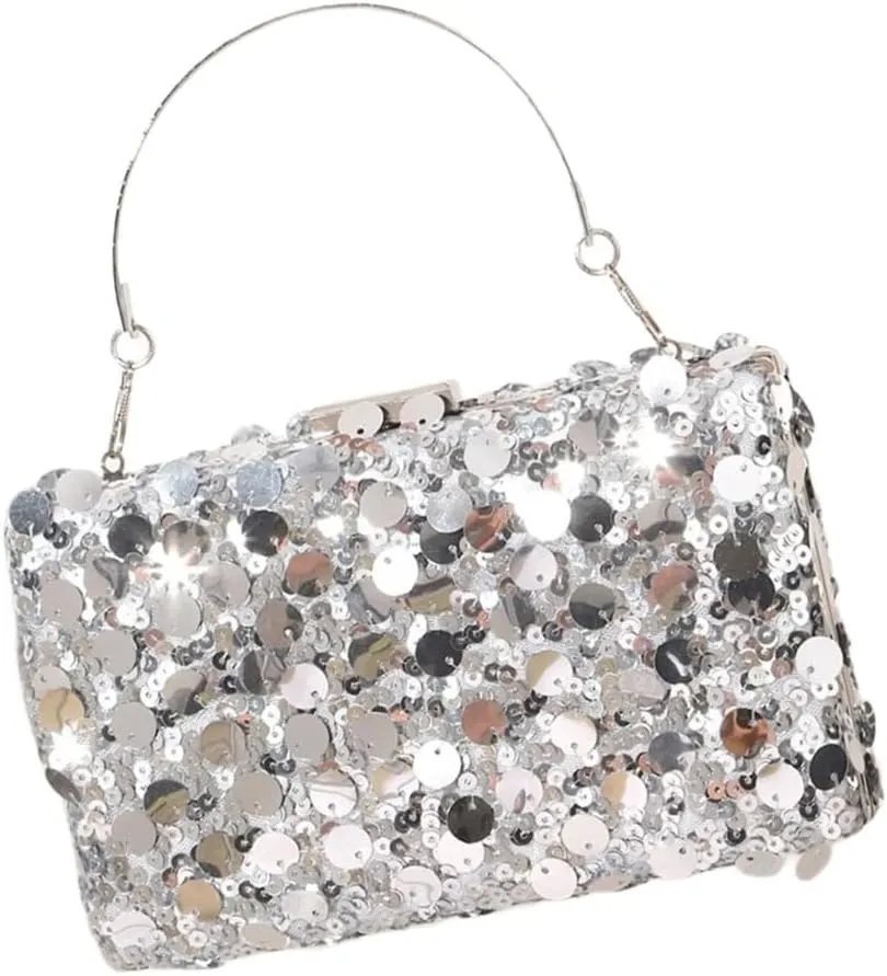 Unique Square Sequined Handbag With Spacious Compartment Evening Bag Shoulder Purse For Weddings And Evening Galas