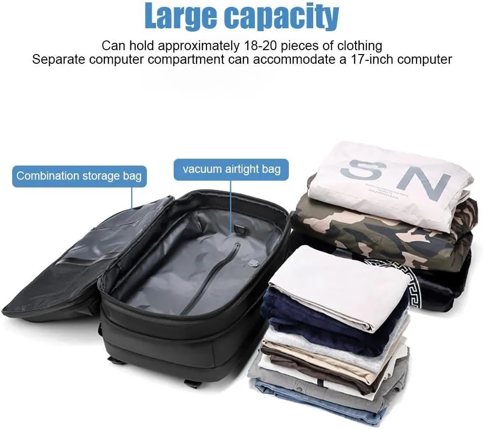 Vacuum Backpack, 60L Expandable Backpacks with Vacuum Compression, 2025 Upgrated Vacuum Backpack Travel, Water Resistant, Anti Theft Travel Vacuum Backpacks, Easy to Take on Plane