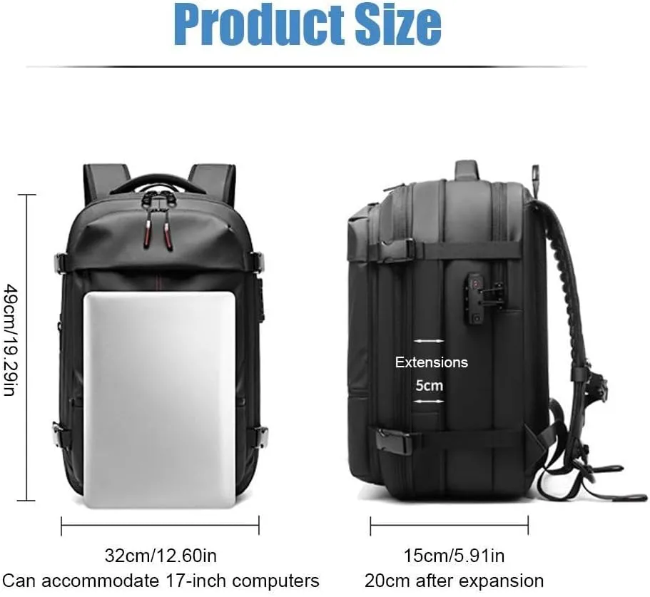 Vacuum Backpack, 60L Expandable Backpacks with Vacuum Compression, 2025 Upgrated Vacuum Backpack Travel, Water Resistant, Anti Theft Travel Vacuum Backpacks, Easy to Take on Plane