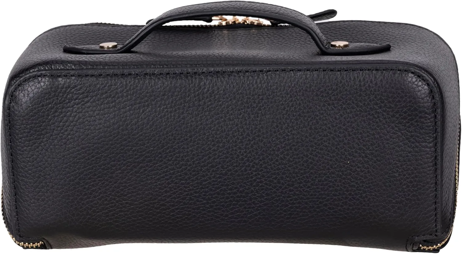 VENOULT Genuine Leather Makeup Bag, Spacious Cosmetic Case, Travel Toiletry Organizer with Handle (Gravel Black)