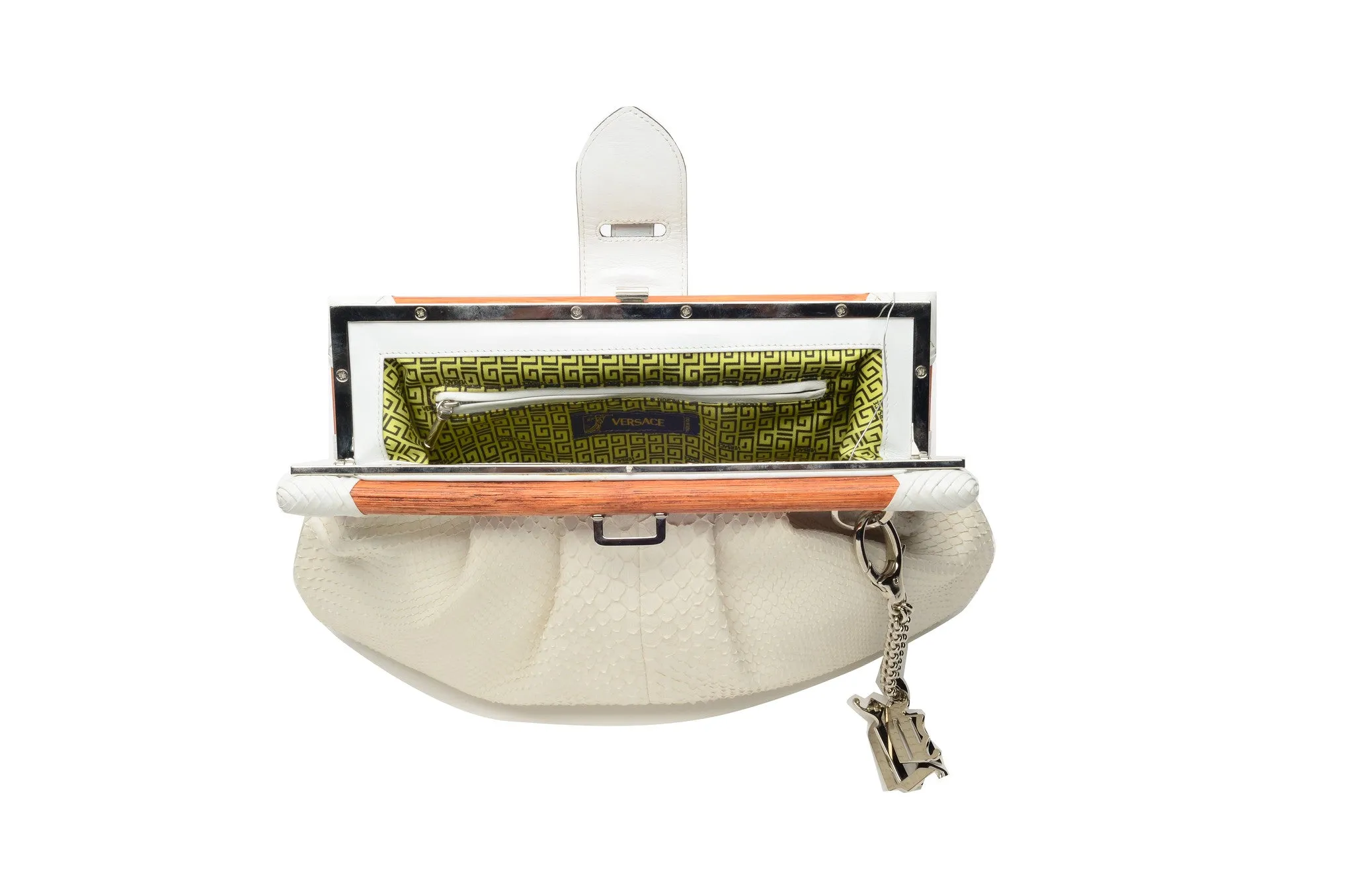 Versace - Brand New Off White Python and Wood Bag