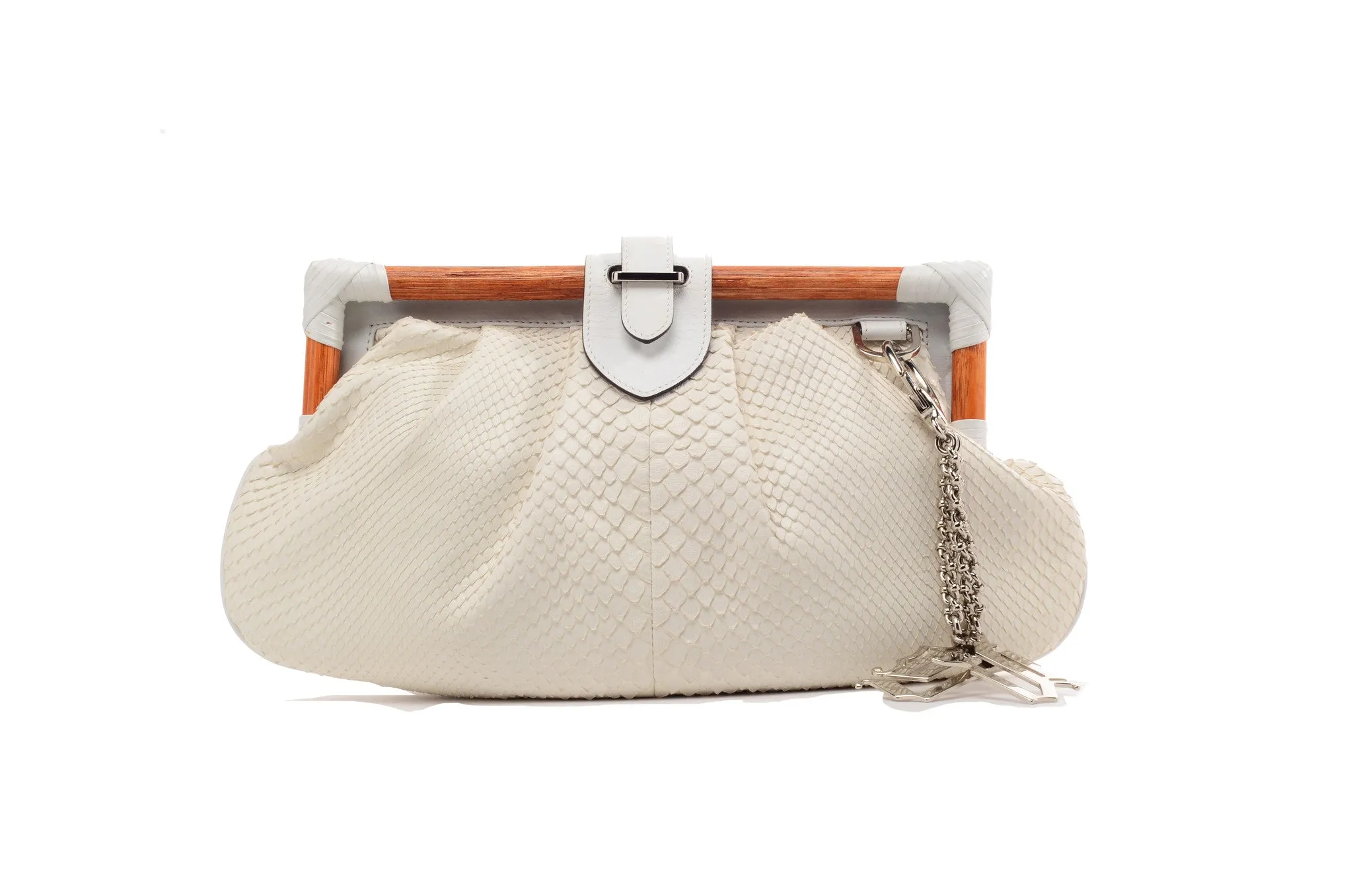 Versace - Brand New Off White Python and Wood Bag