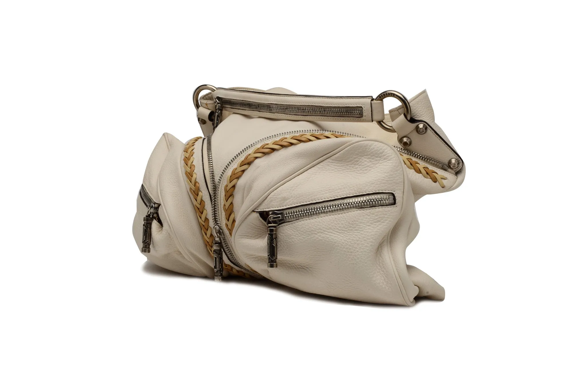 Versace - Large White Tote with Zippered Pockets -