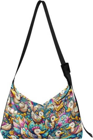 Vintage Ducks Colorful Hobo Crossbody Bags for Women Leather Large Shoulder Bag Cross Body Floral Cartoon Artistic Trendy Womens Tote Bags Handbag for Travel Shopping