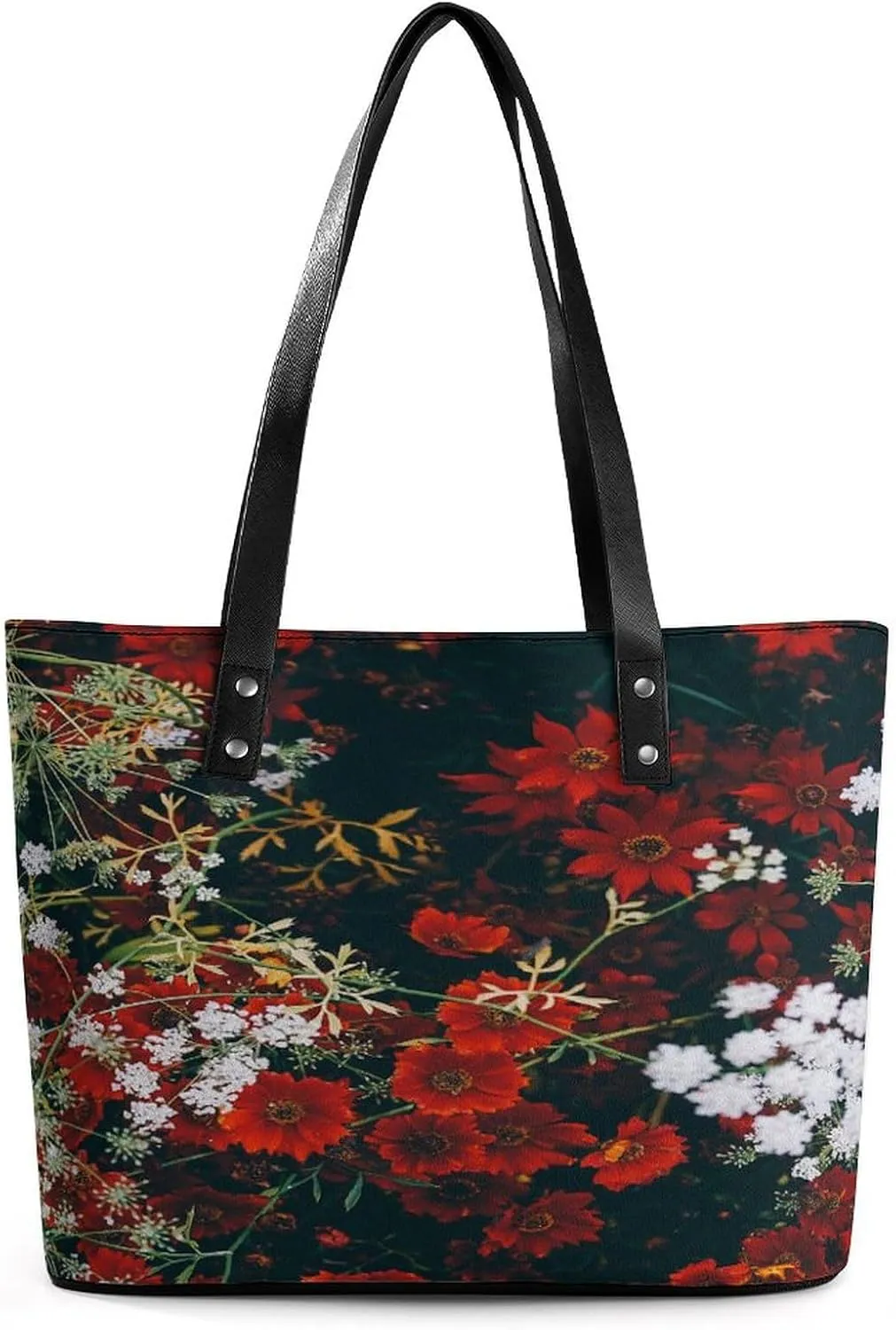 VINTAGE FLOWERS And Roses Artistic Floral Design Women Tote Bags Top Handle Satchel Handbags Faux Leather Tassel Shoulder Purse