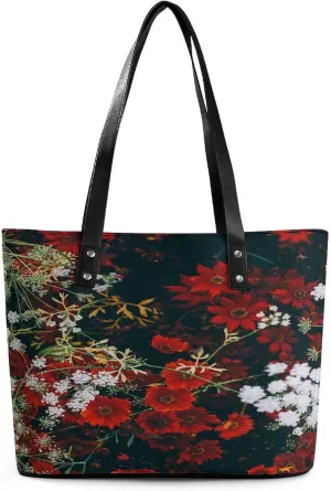 VINTAGE FLOWERS And Roses Artistic Floral Design Women Tote Bags Top Handle Satchel Handbags Faux Leather Tassel Shoulder Purse