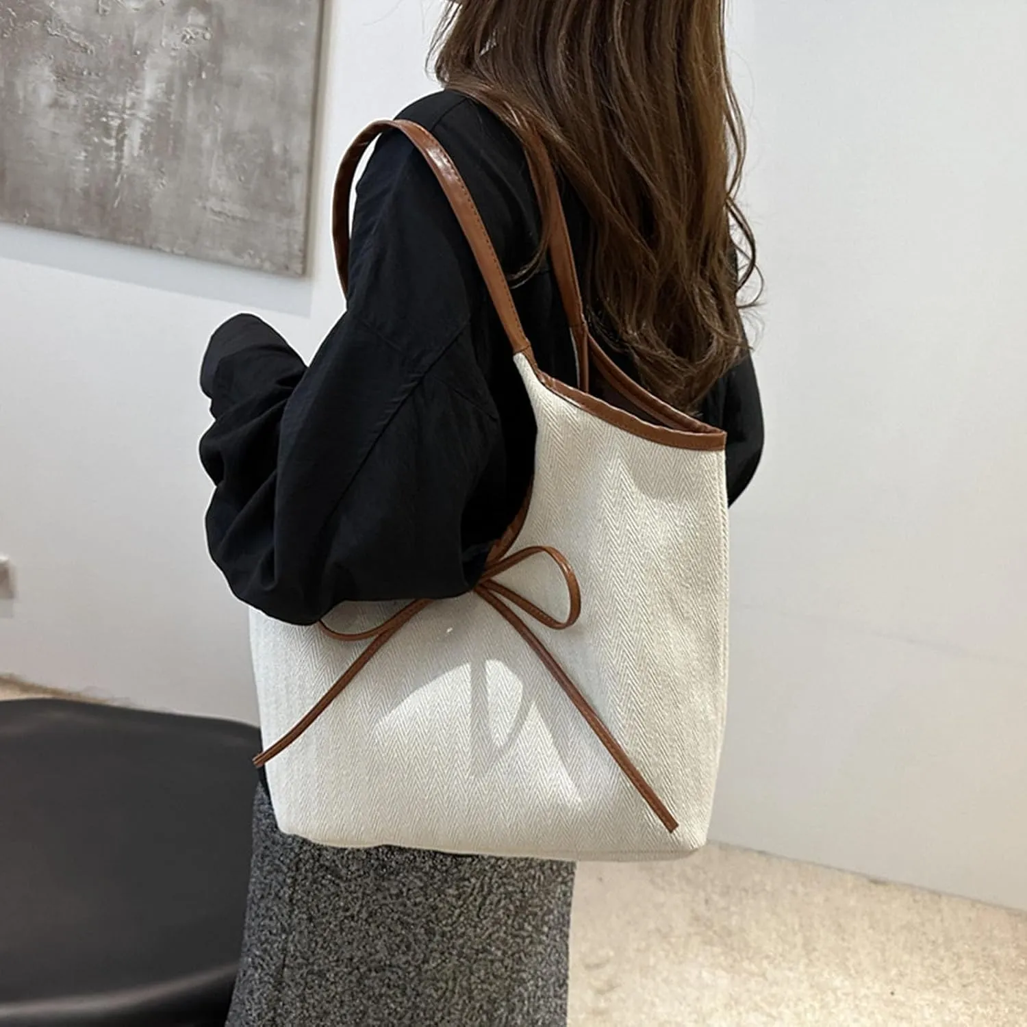 Vintage French Bows Underarm Bag Large Capacity Shoulder Satchel Armpit Purse Trendy Office Handbag for Women and Girls