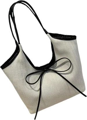 Vintage French Bows Underarm Bag Large Capacity Shoulder Satchel Armpit Purse Trendy Office Handbag for Women and Girls