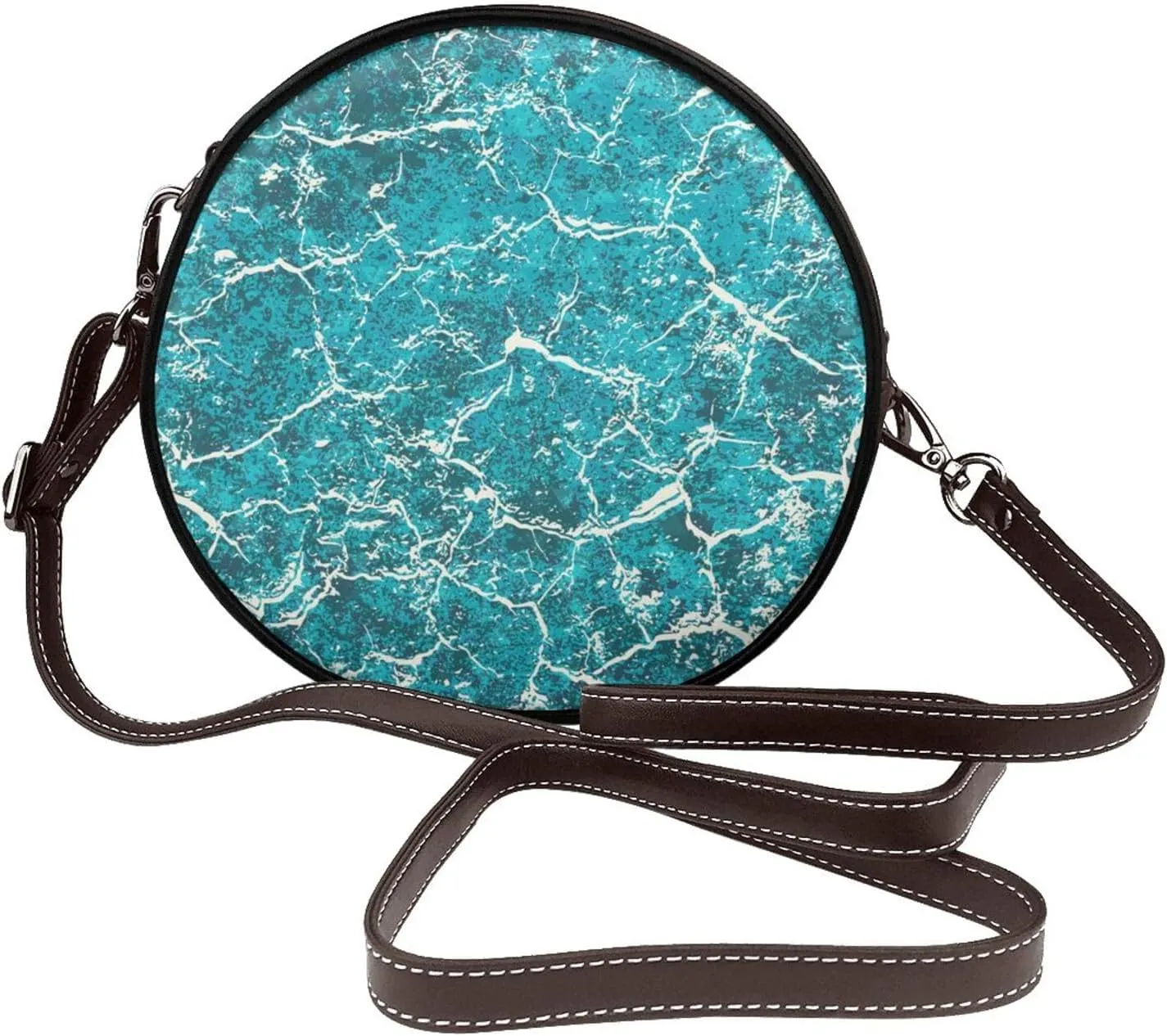 Vintage Leather Circle Shoulder Bag Purses Handbags for Women Small Round Beach Bags with Adjustable Straps