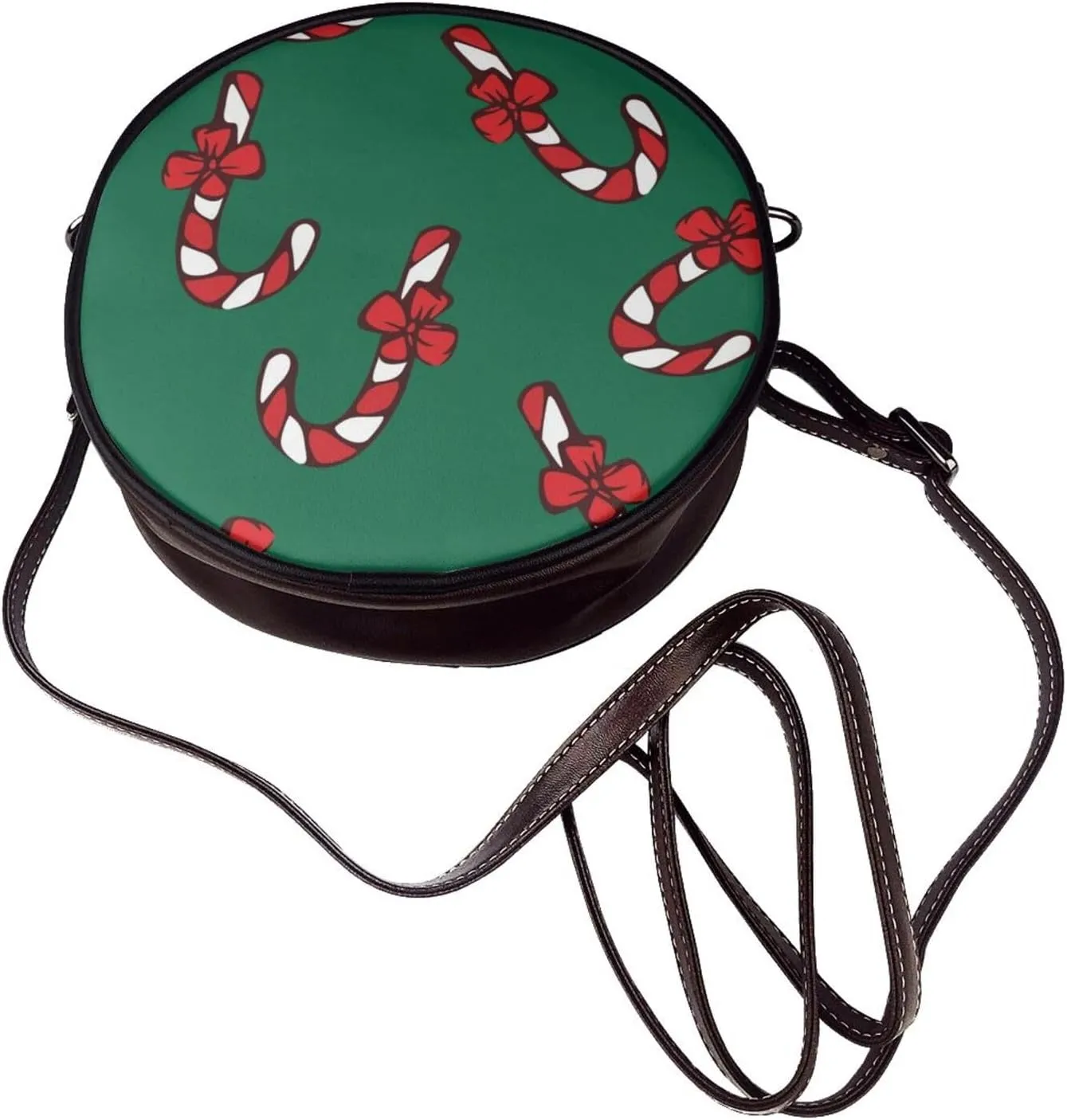 Vintage Leather Circle Shoulder Bag Purses Handbags for Women Small Round Beach Bags with Adjustable Straps