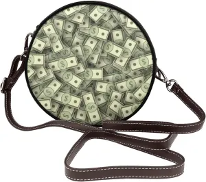 Vintage Leather Circle Shoulder Bag Purses Handbags for Women Small Round Beach Bags with Adjustable Straps
