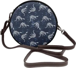 Vintage Leather Circle Shoulder Bag Purses Handbags for Women Small Round Beach Bags with Adjustable Straps