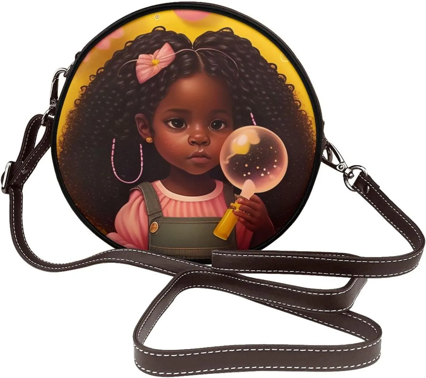 Vintage Leather Circle Shoulder Bag Purses Handbags for Women Small Round Beach Bags with Adjustable Straps
