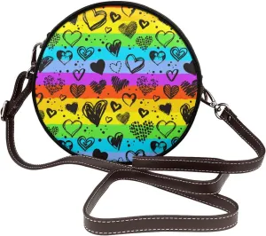 Vintage Leather Circle Shoulder Bag Purses Handbags for Women Small Round Beach Bags with Adjustable Straps