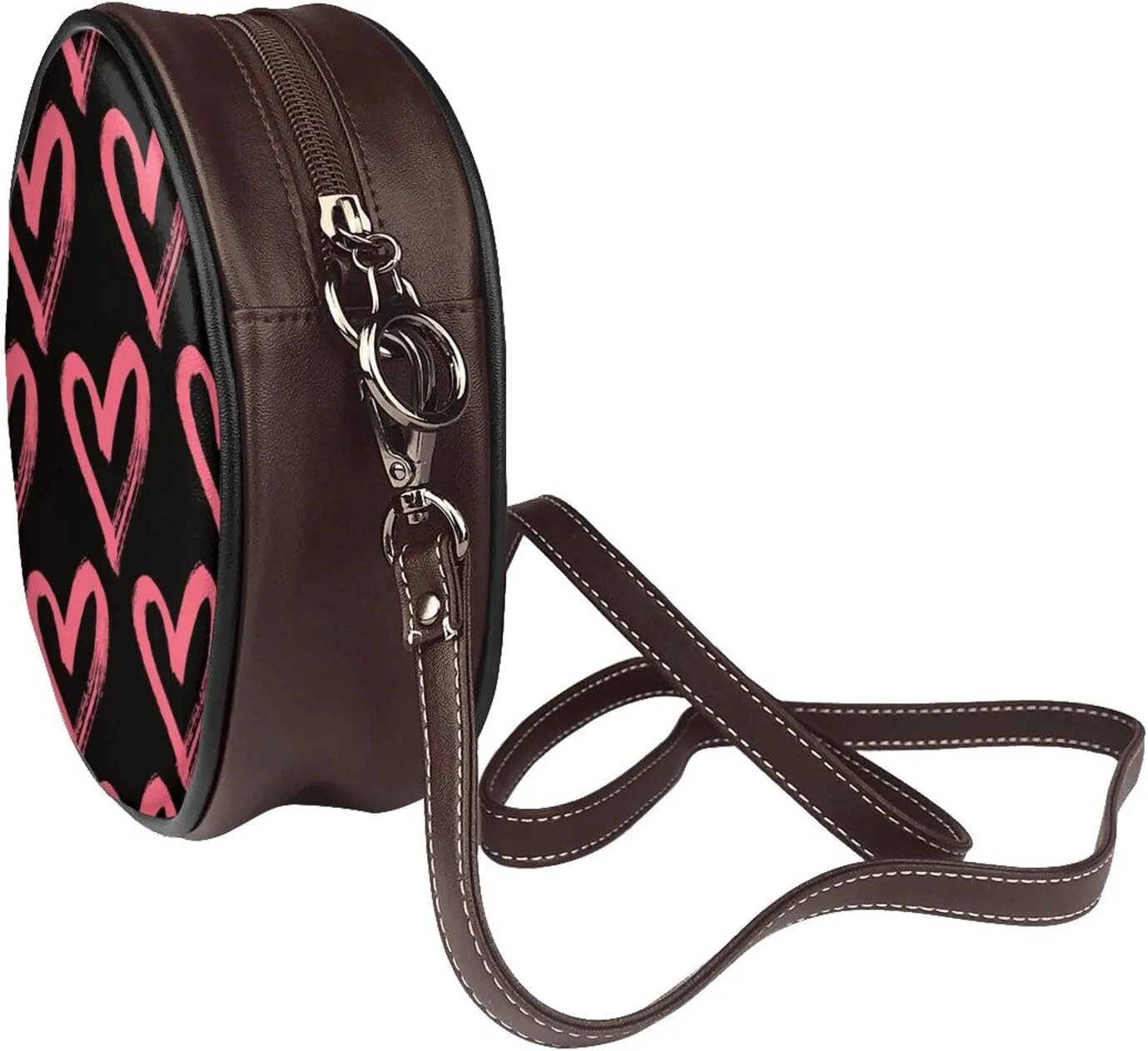 Vintage Leather Circle Shoulder Bag Purses Handbags for Women Small Round Beach Bags with Adjustable Straps