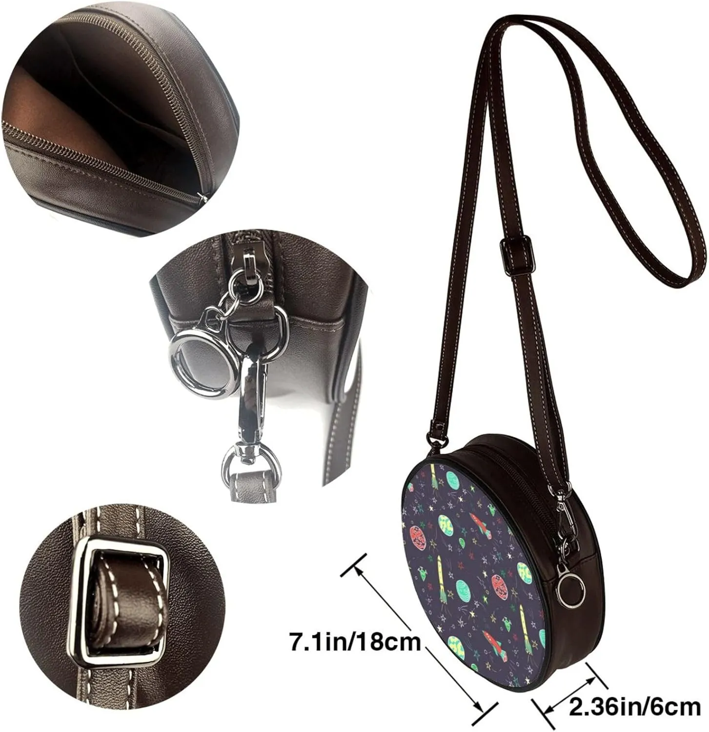 Vintage Leather Circle Shoulder Bag Purses Handbags for Women Small Round Beach Bags with Adjustable Straps