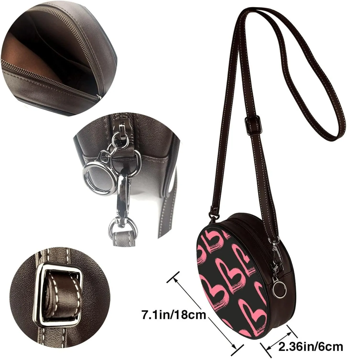 Vintage Leather Circle Shoulder Bag Purses Handbags for Women Small Round Beach Bags with Adjustable Straps