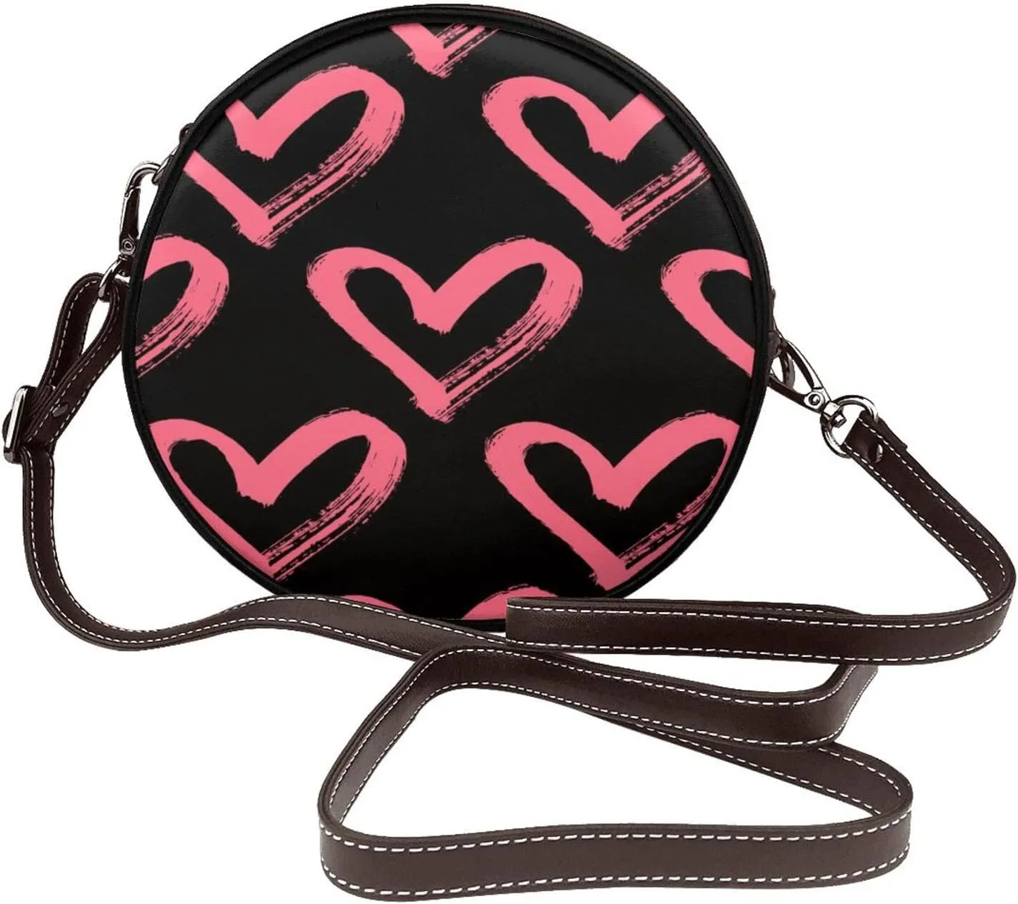 Vintage Leather Circle Shoulder Bag Purses Handbags for Women Small Round Beach Bags with Adjustable Straps