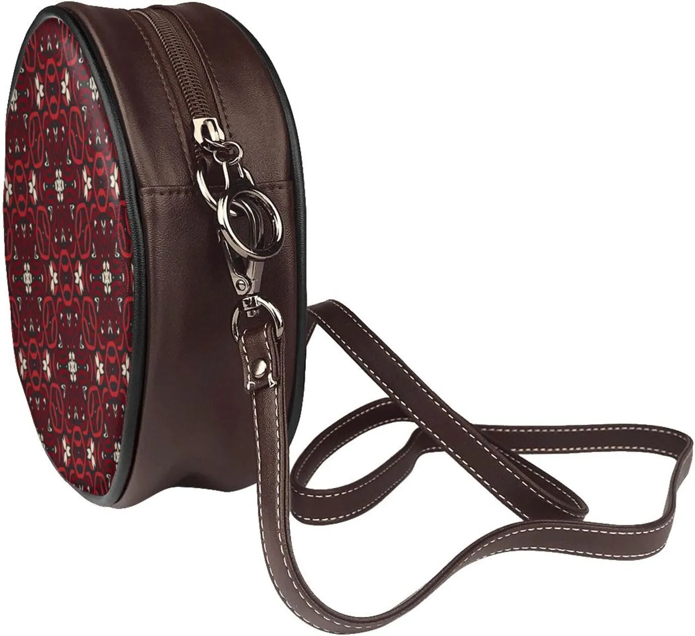 Vintage Leather Circle Shoulder Bag Purses Handbags for Women Small Round Beach Bags with Adjustable Straps