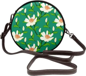 Vintage Leather Circle Shoulder Bag Purses Handbags for Women Small Round Beach Bags with Adjustable Straps