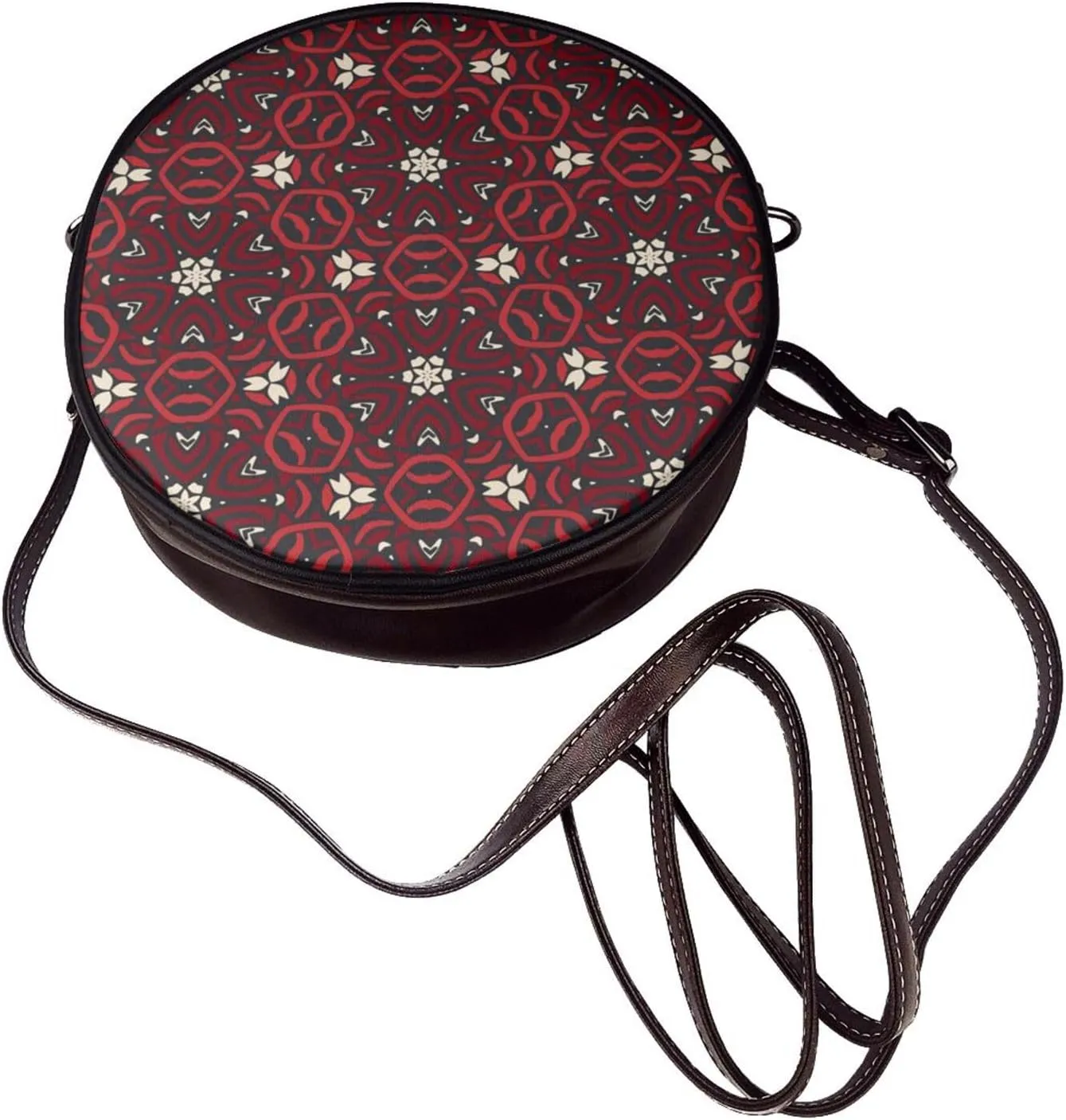 Vintage Leather Circle Shoulder Bag Purses Handbags for Women Small Round Beach Bags with Adjustable Straps
