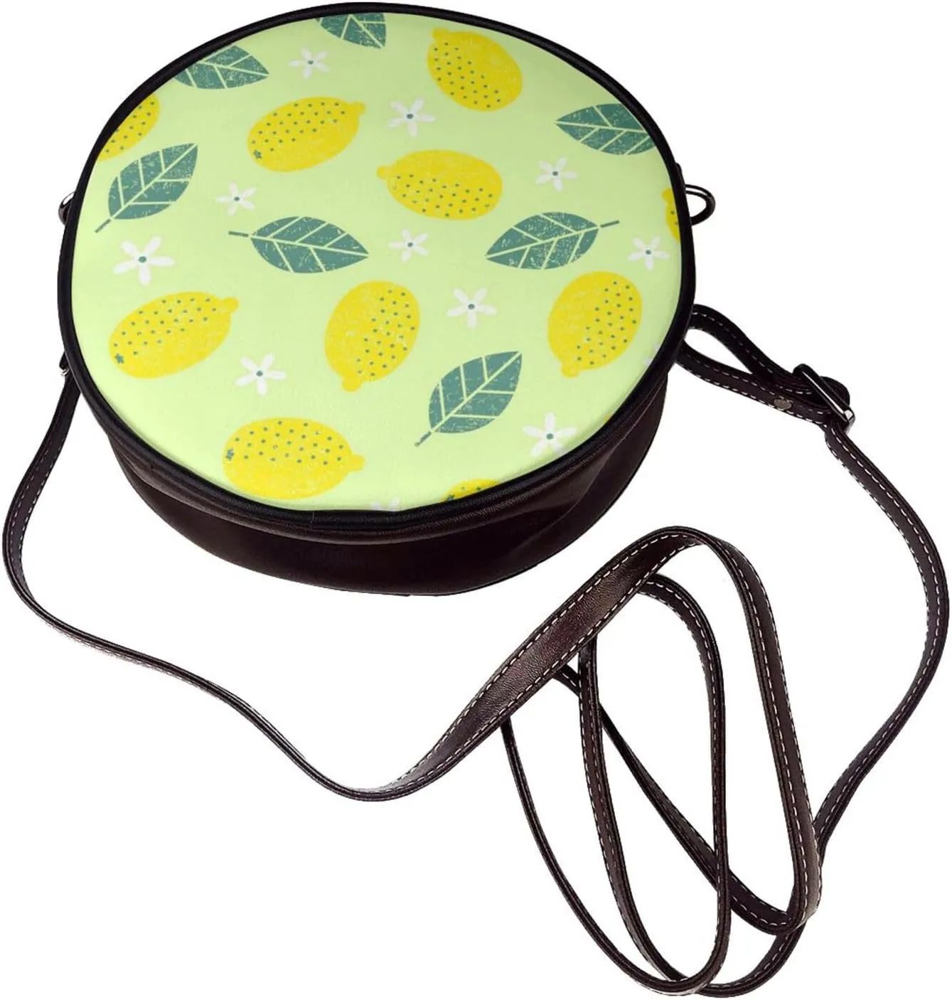 Vintage Leather Circle Shoulder Bag Purses Handbags for Women Small Round Beach Bags with Adjustable Straps