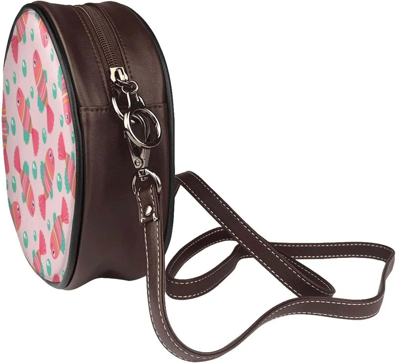 Vintage Leather Circle Shoulder Bag Purses Handbags for Women Small Round Beach Bags with Adjustable Straps