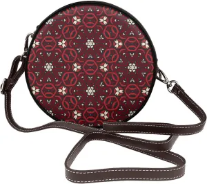 Vintage Leather Circle Shoulder Bag Purses Handbags for Women Small Round Beach Bags with Adjustable Straps