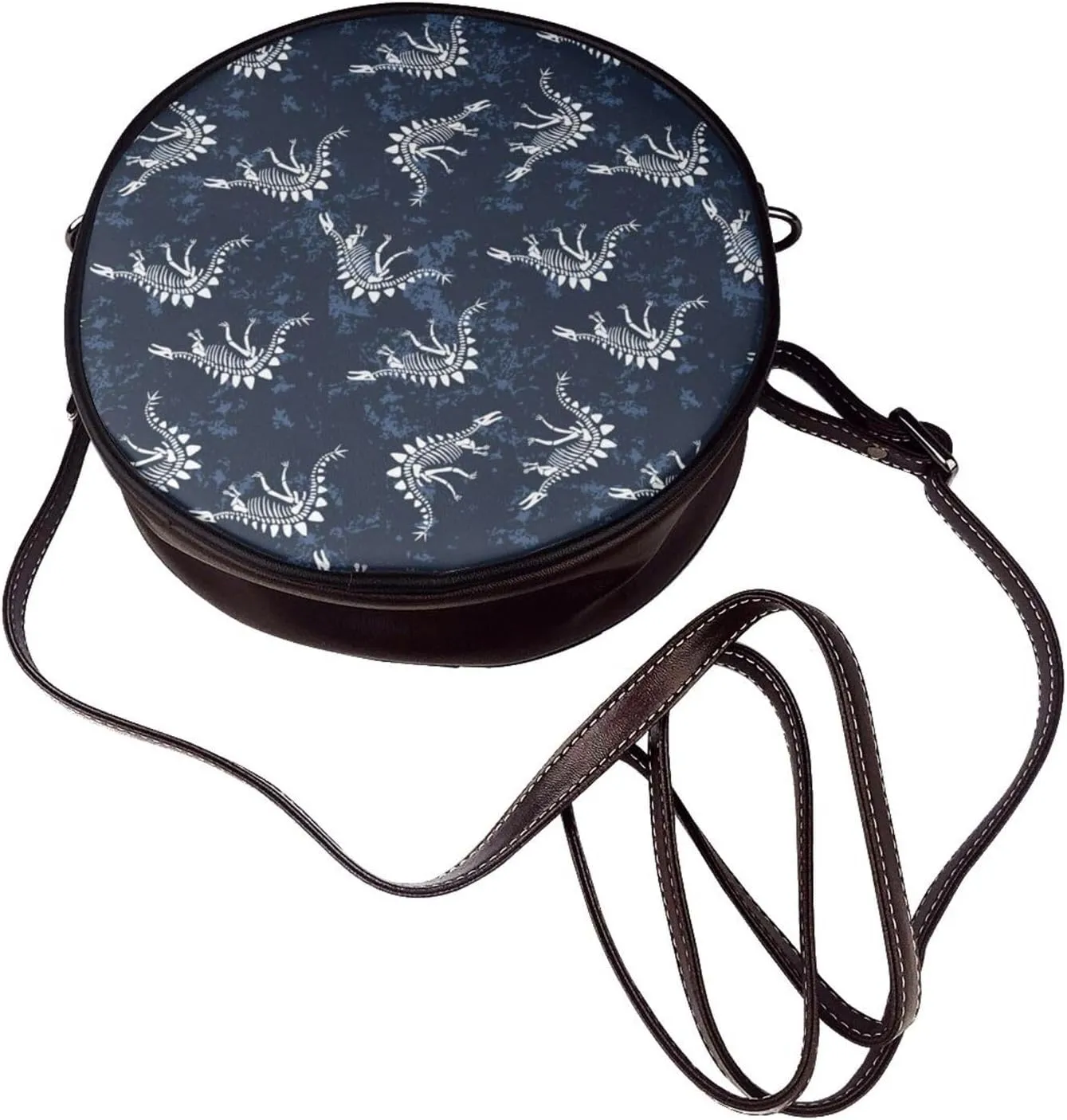 Vintage Leather Circle Shoulder Bag Purses Handbags for Women Small Round Beach Bags with Adjustable Straps