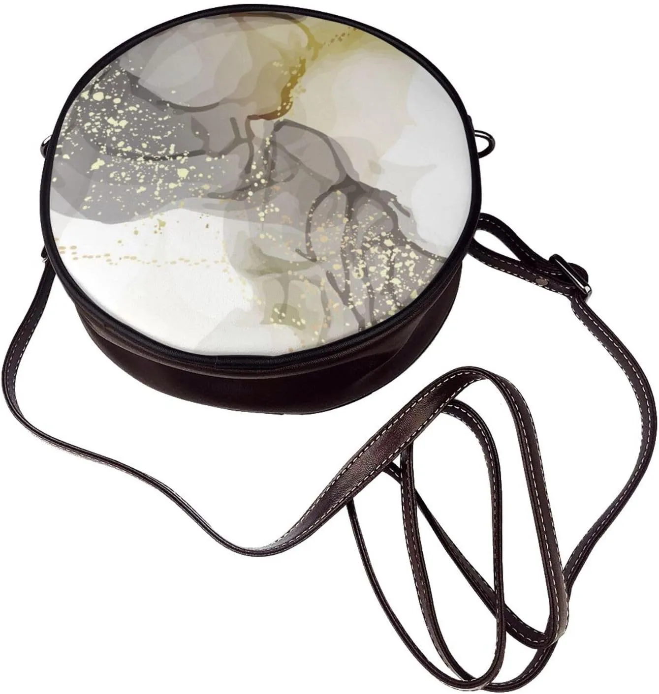 Vintage Leather Circle Shoulder Bag Purses Handbags for Women Small Round Beach Bags with Adjustable Straps