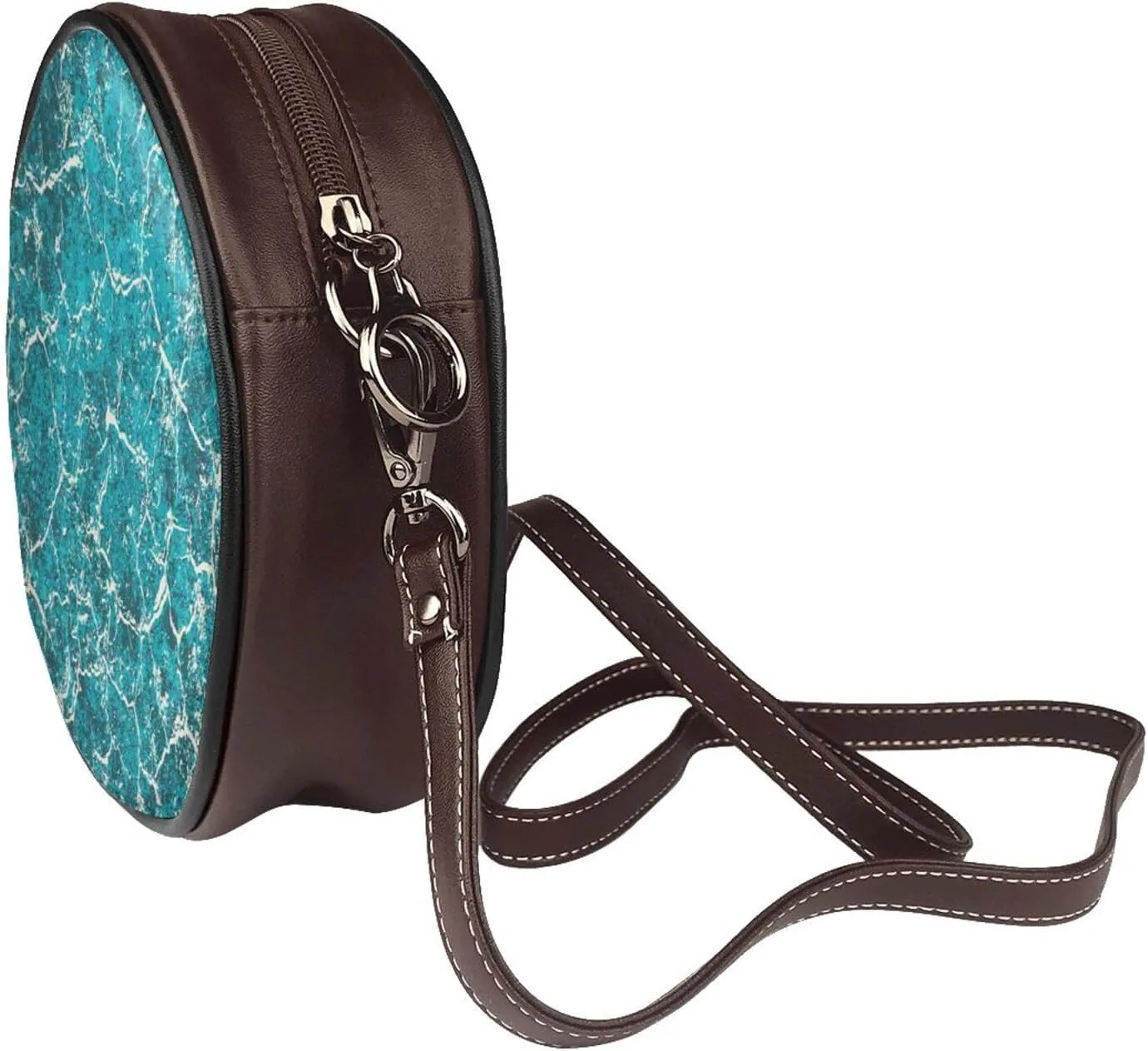 Vintage Leather Circle Shoulder Bag Purses Handbags for Women Small Round Beach Bags with Adjustable Straps