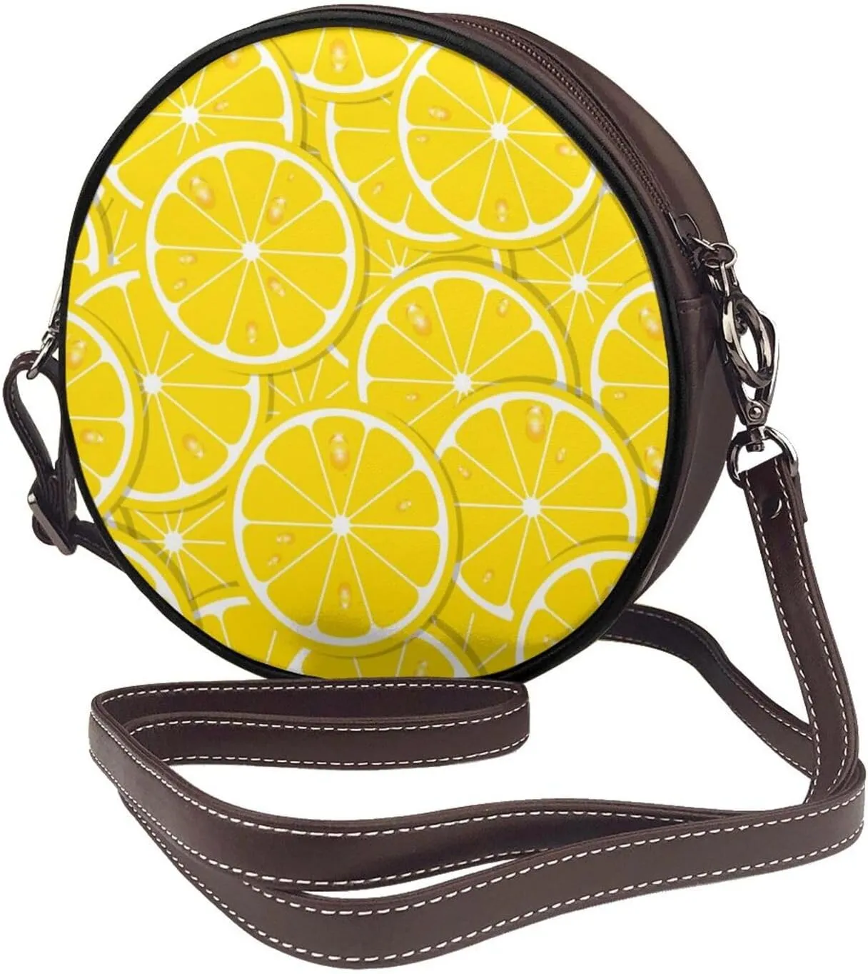 Vintage Leather Circle Shoulder Bag Purses Handbags for Women Small Round Beach Bags with Adjustable Straps