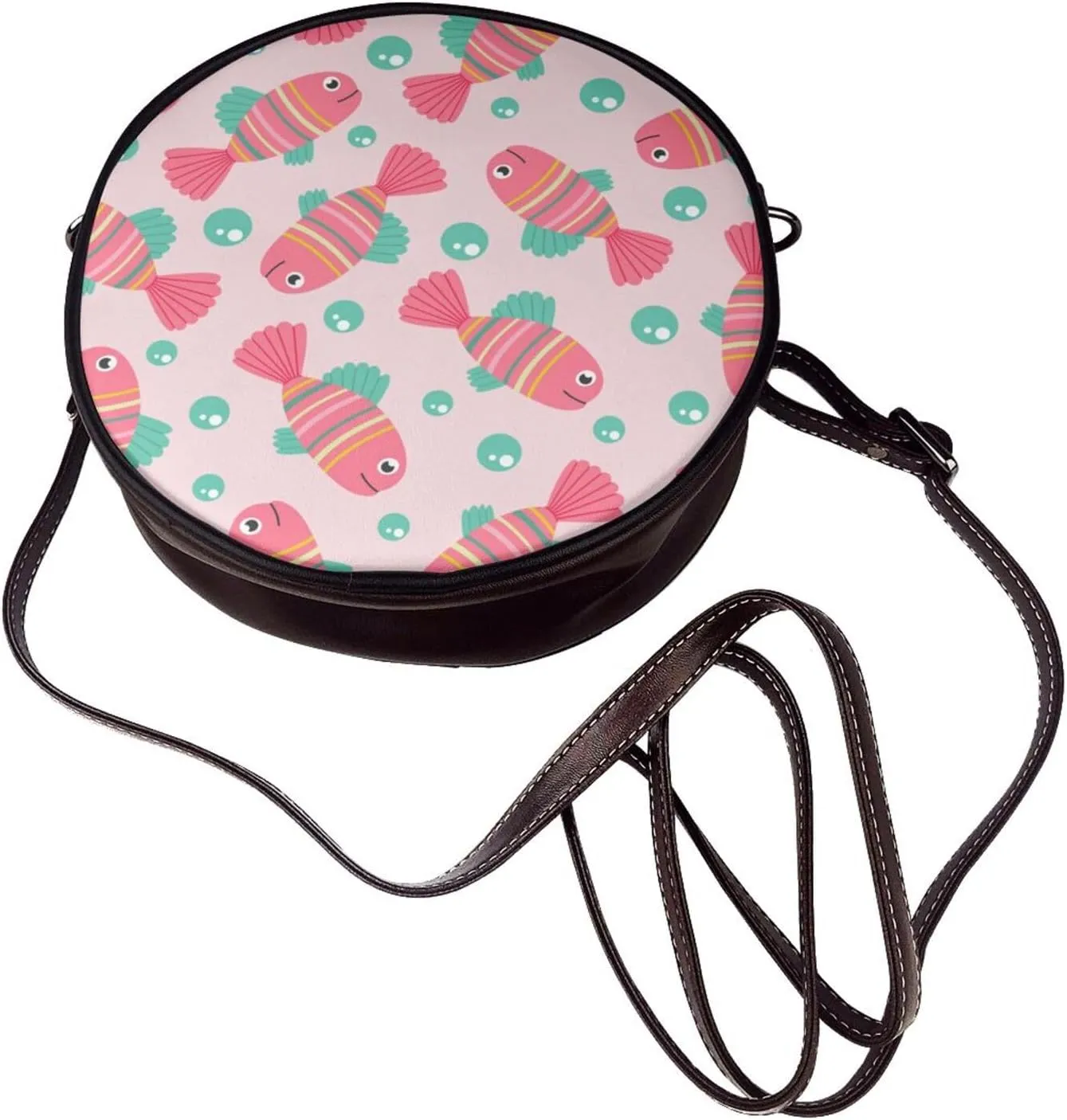 Vintage Leather Circle Shoulder Bag Purses Handbags for Women Small Round Beach Bags with Adjustable Straps