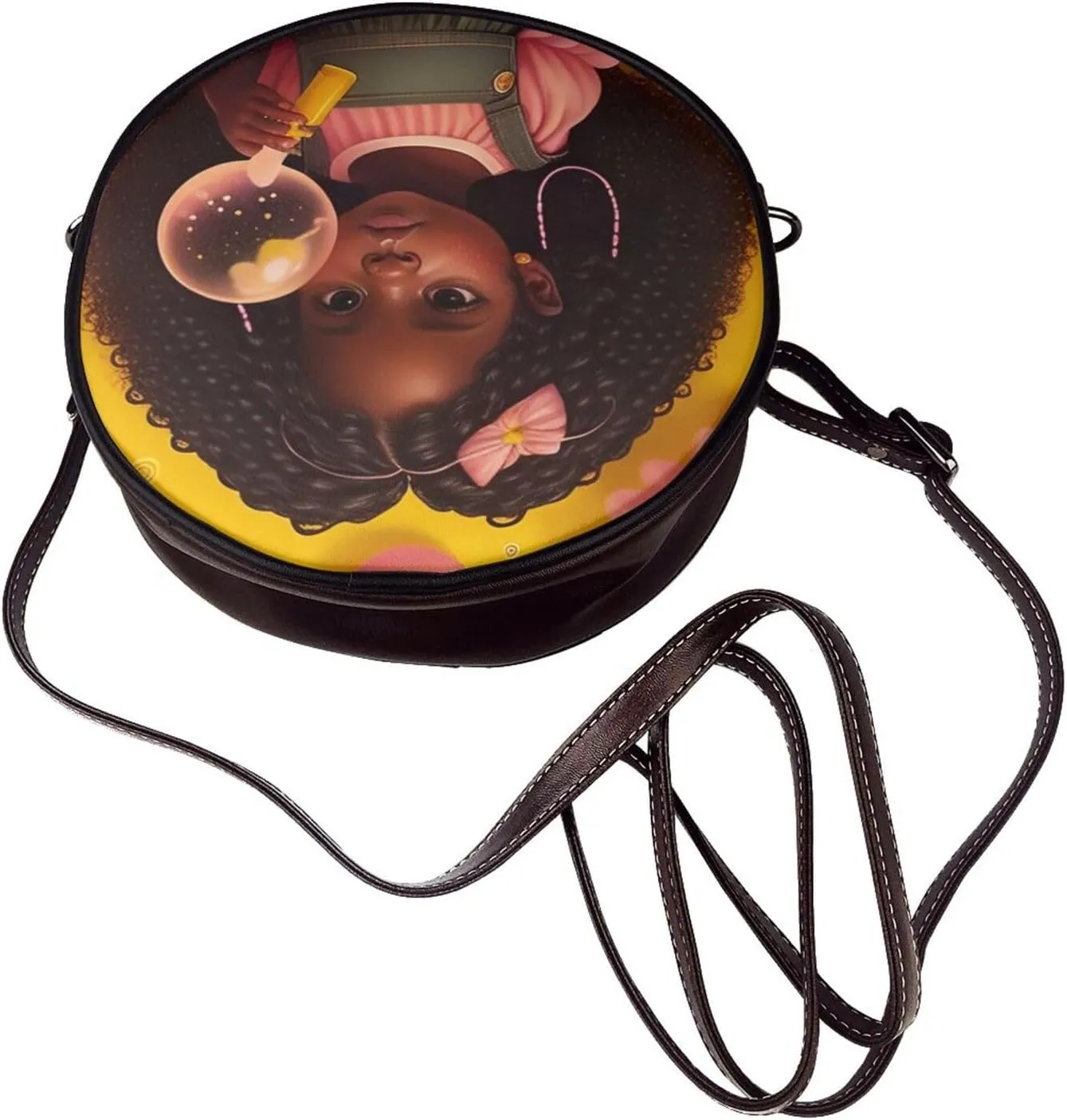 Vintage Leather Circle Shoulder Bag Purses Handbags for Women Small Round Beach Bags with Adjustable Straps