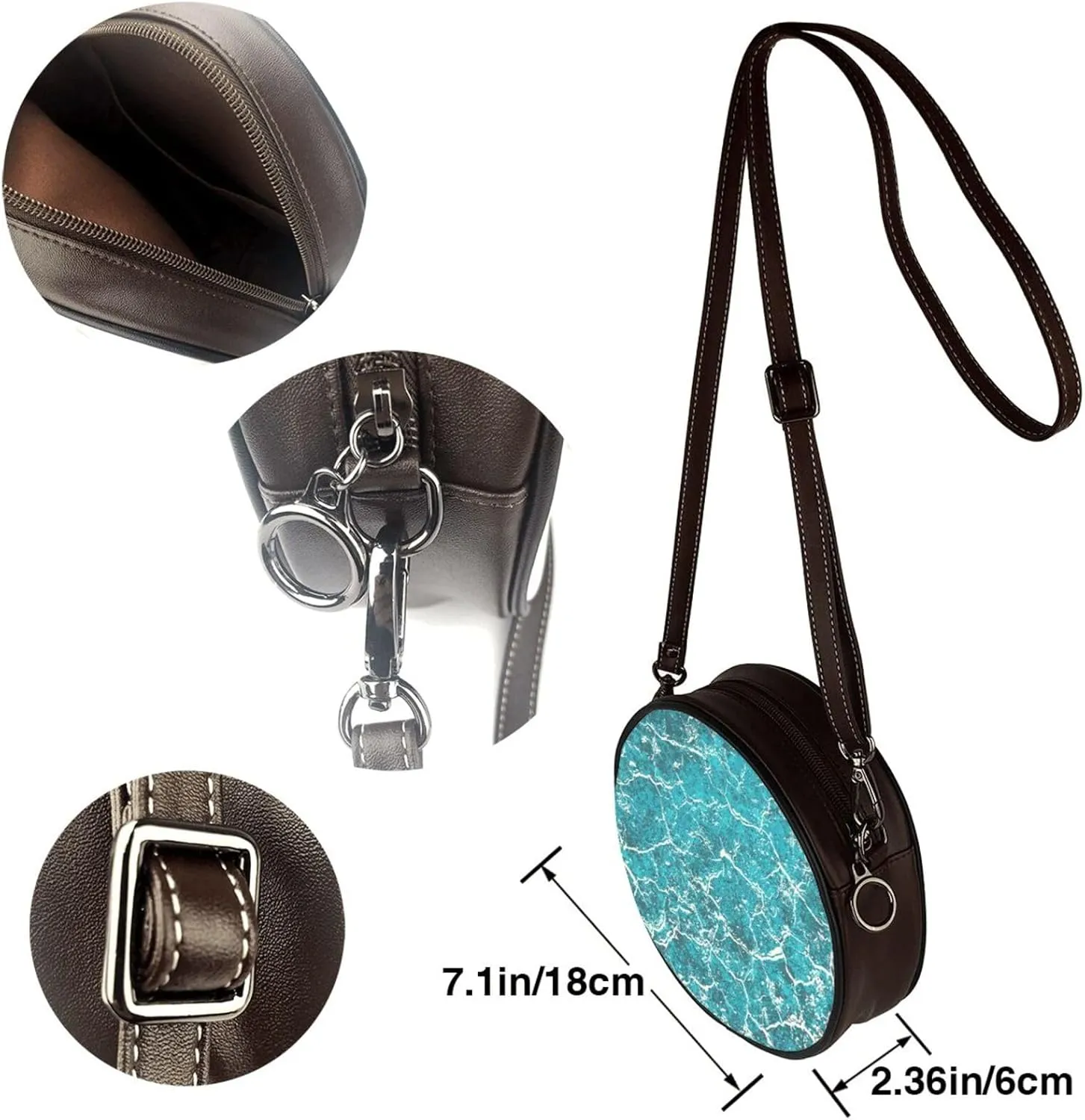 Vintage Leather Circle Shoulder Bag Purses Handbags for Women Small Round Beach Bags with Adjustable Straps