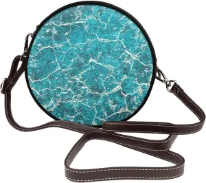 Vintage Leather Circle Shoulder Bag Purses Handbags for Women Small Round Beach Bags with Adjustable Straps