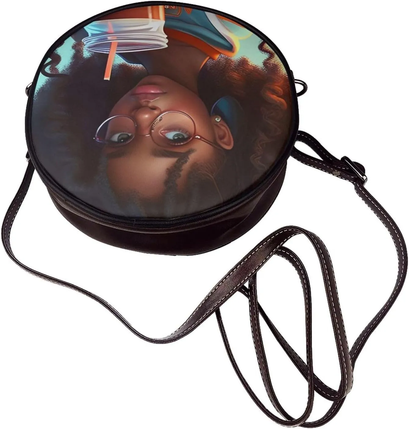 Vintage Leather Circle Shoulder Bag Purses Handbags for Women Small Round Beach Bags with Adjustable Straps