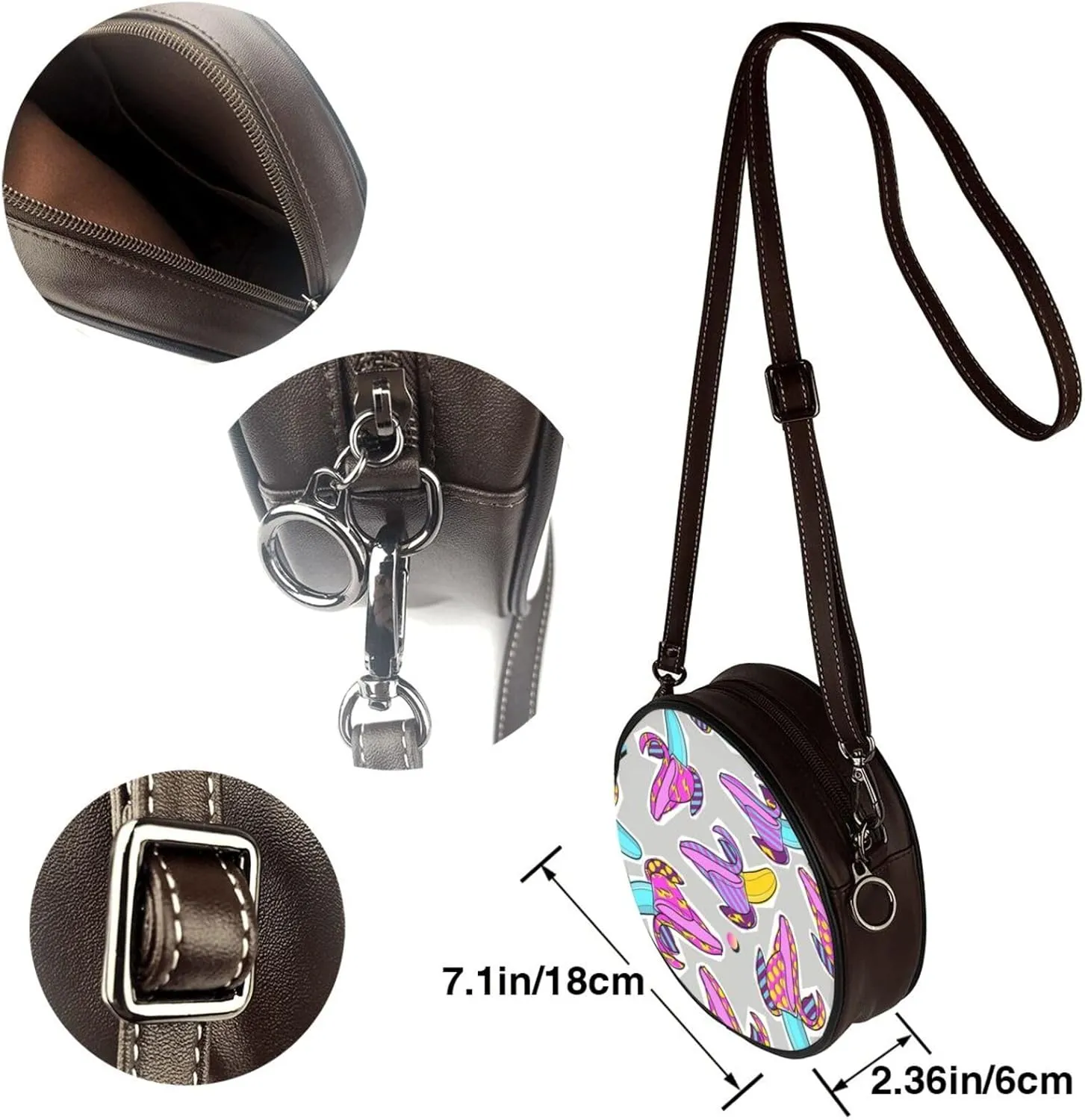 Vintage Leather Circle Shoulder Bag Purses Handbags for Women Small Round Beach Bags with Adjustable Straps