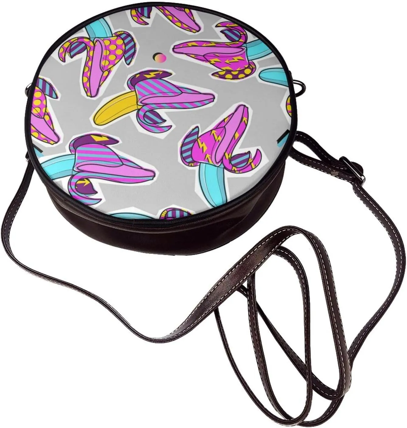 Vintage Leather Circle Shoulder Bag Purses Handbags for Women Small Round Beach Bags with Adjustable Straps