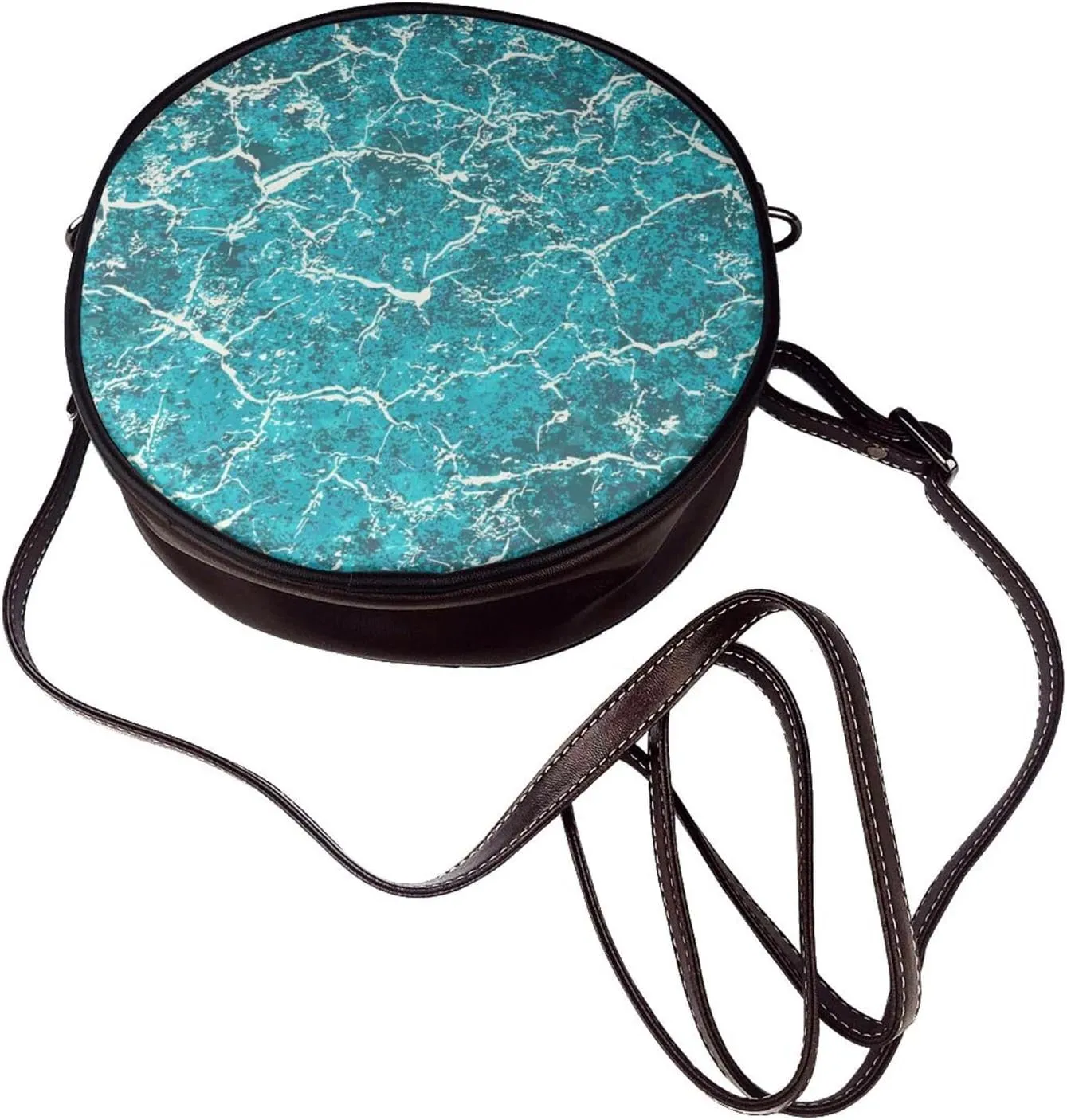 Vintage Leather Circle Shoulder Bag Purses Handbags for Women Small Round Beach Bags with Adjustable Straps