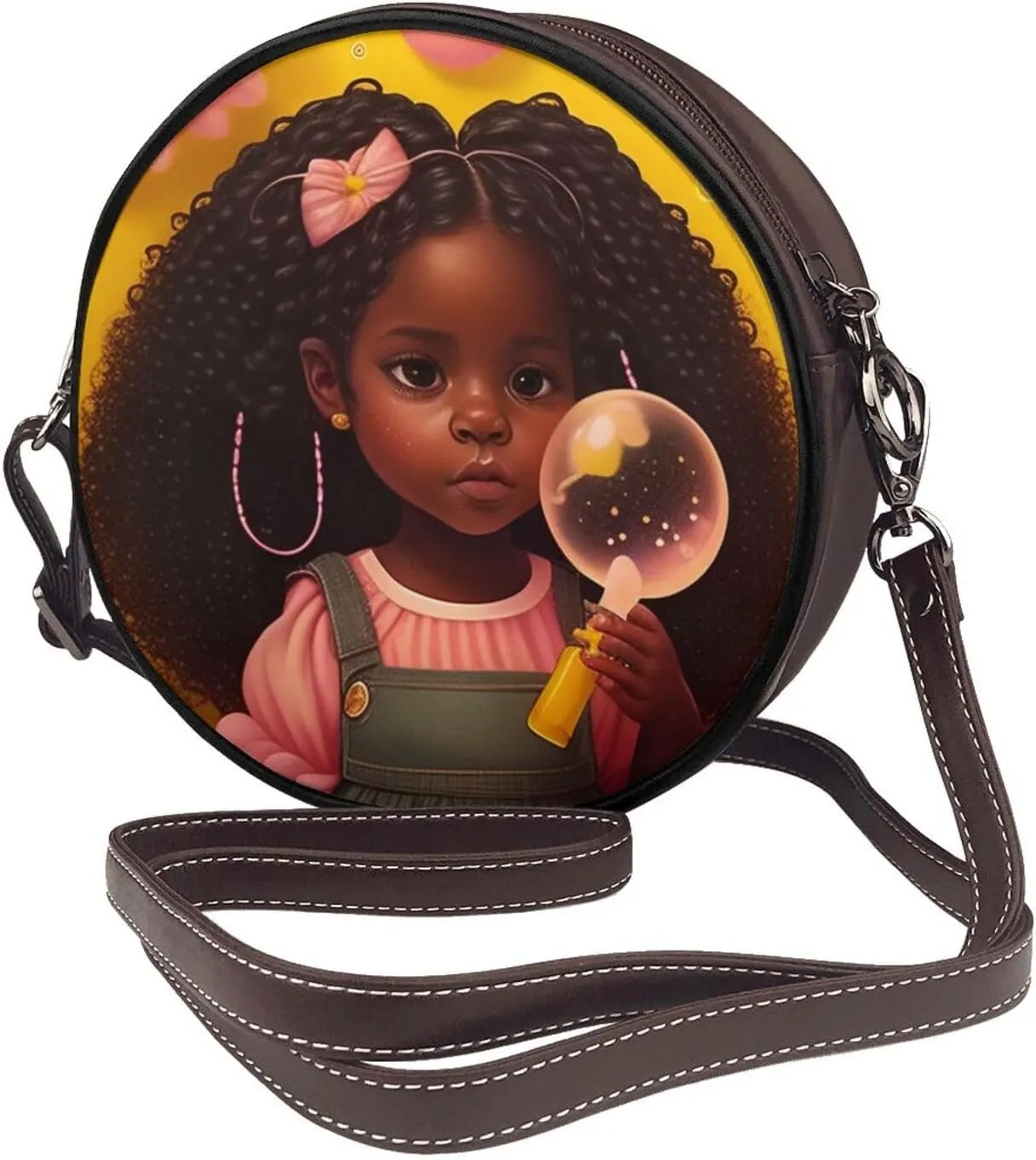 Vintage Leather Circle Shoulder Bag Purses Handbags for Women Small Round Beach Bags with Adjustable Straps